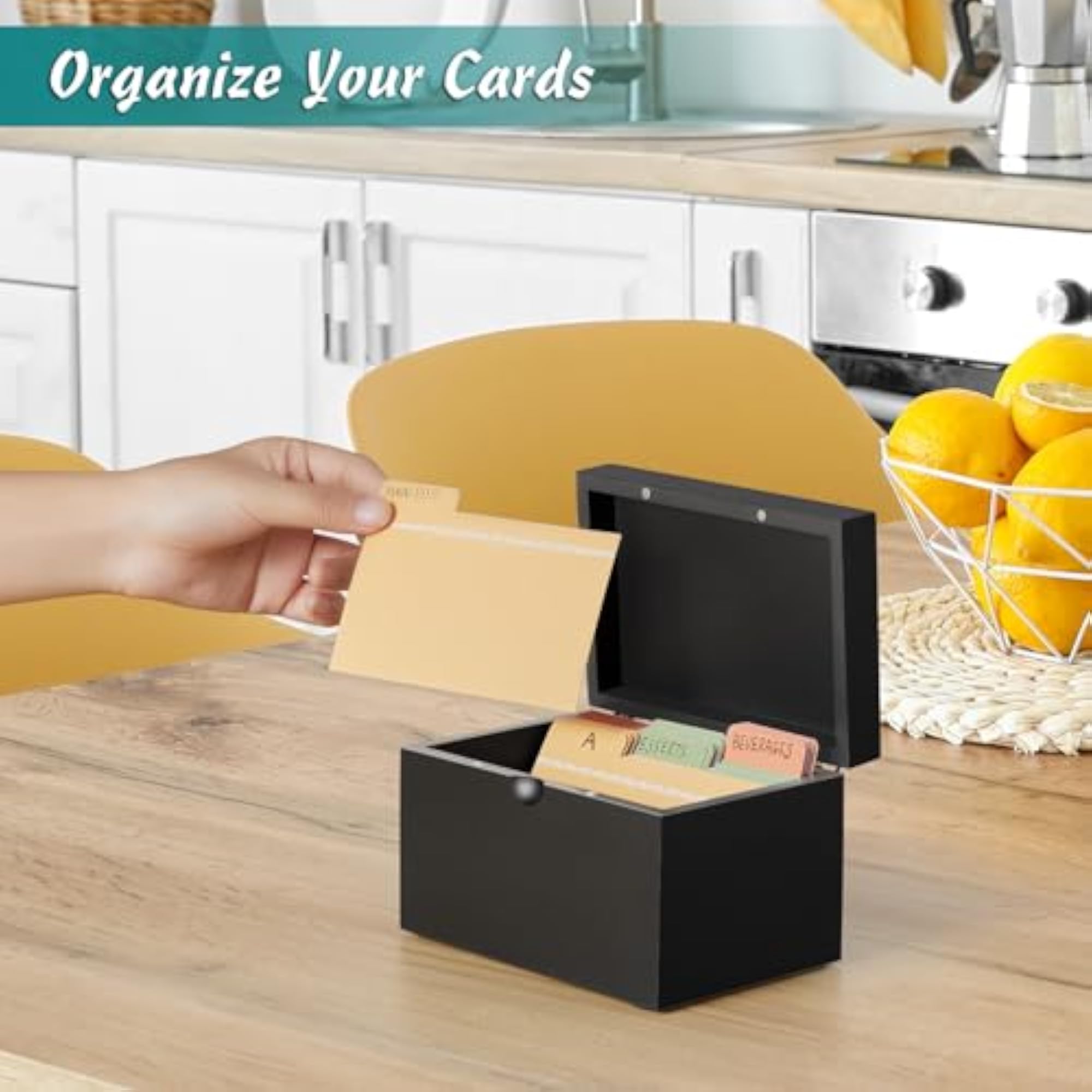 Wooden Index Card Holder with Dividers